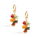 Small hoop earrings with dangling stones and beads