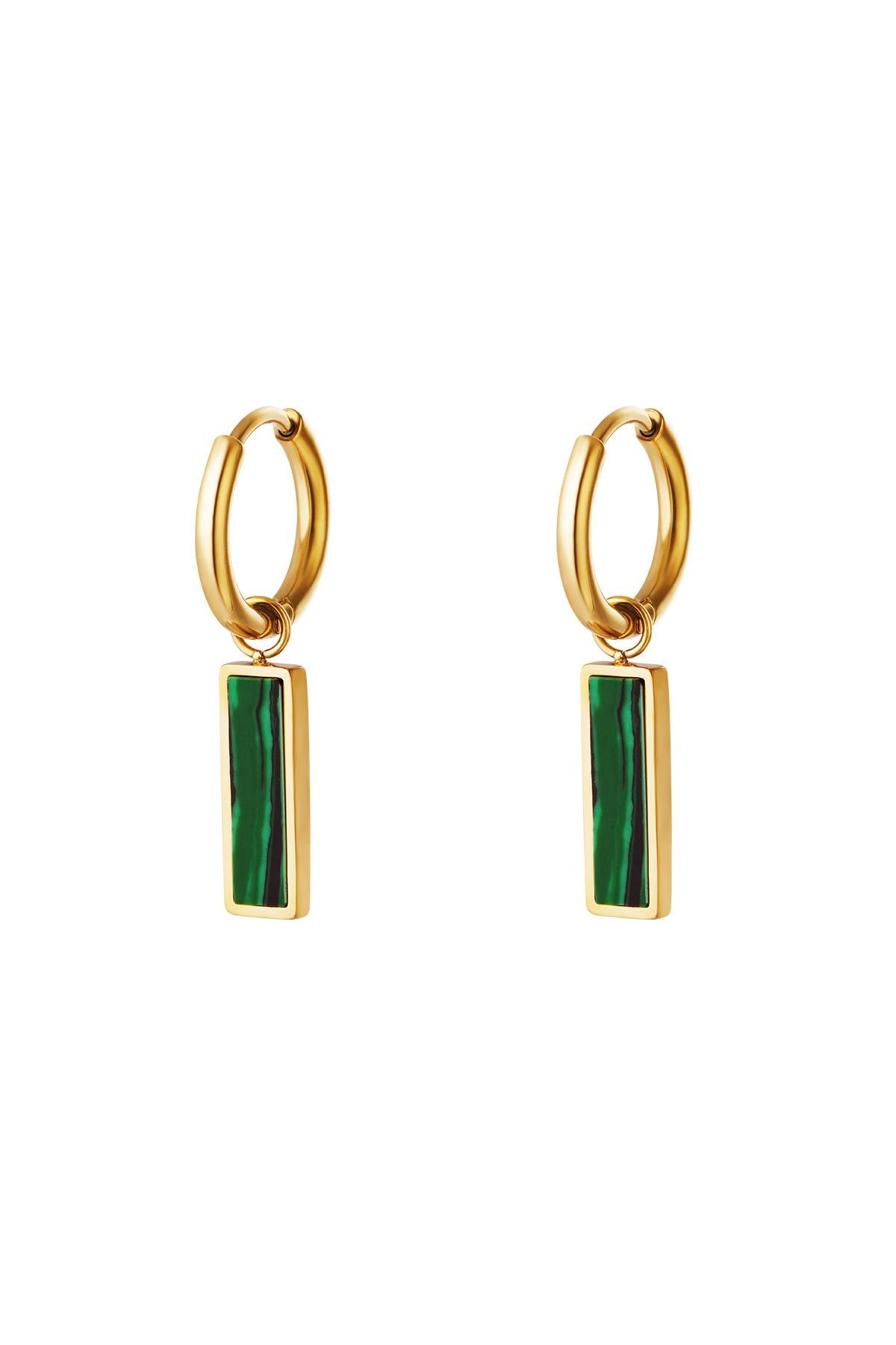 Green bar earrings  Gold Color Stainless Steel