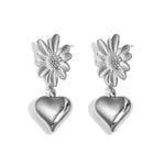 Flower earrings with hanging heart