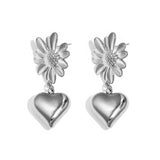 Flower earrings with hanging heart