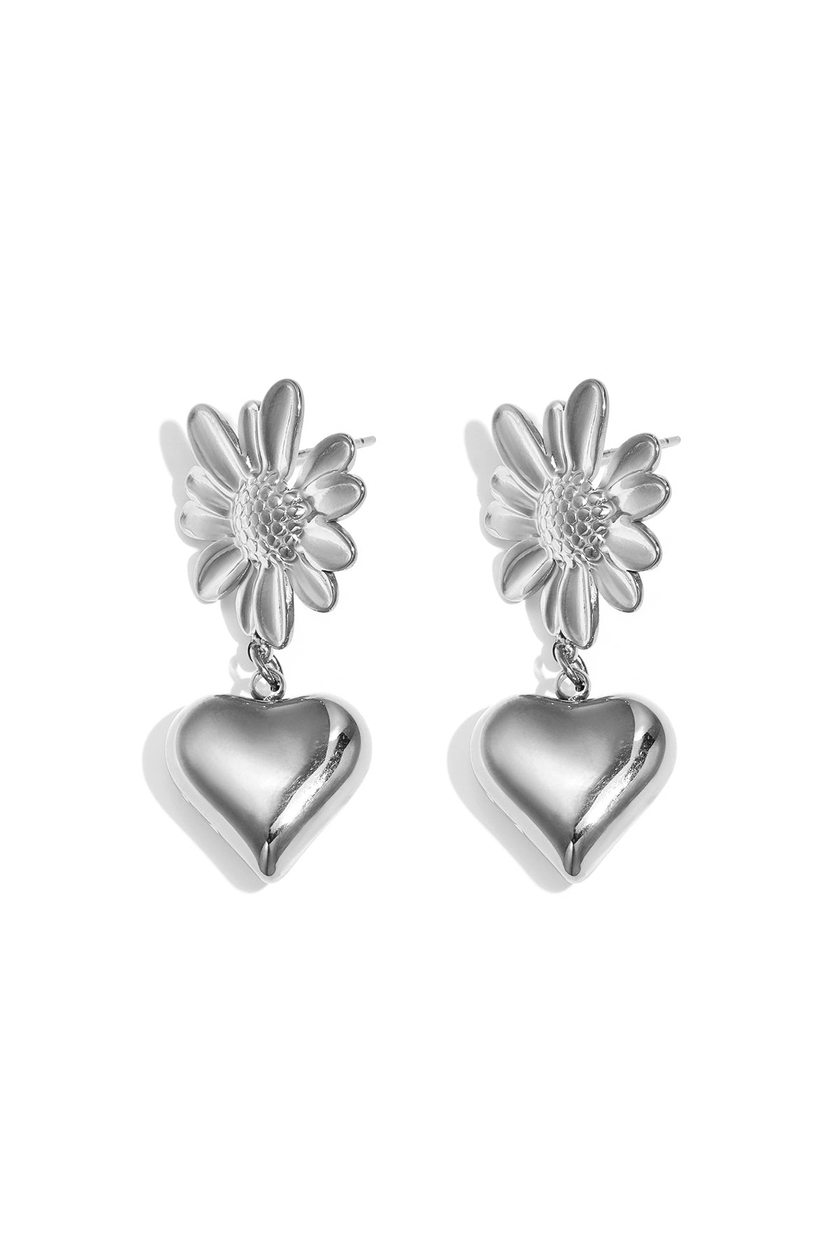 Flower earrings with hanging heart