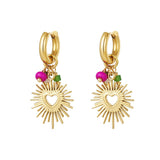 Earrings with heart and beads Gold Color Stainless Steel