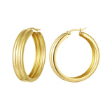 Ribbed hoop earrings Gold Color Stainless Steel