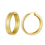 Ribbed hoop earrings Gold Color Stainless Steel
