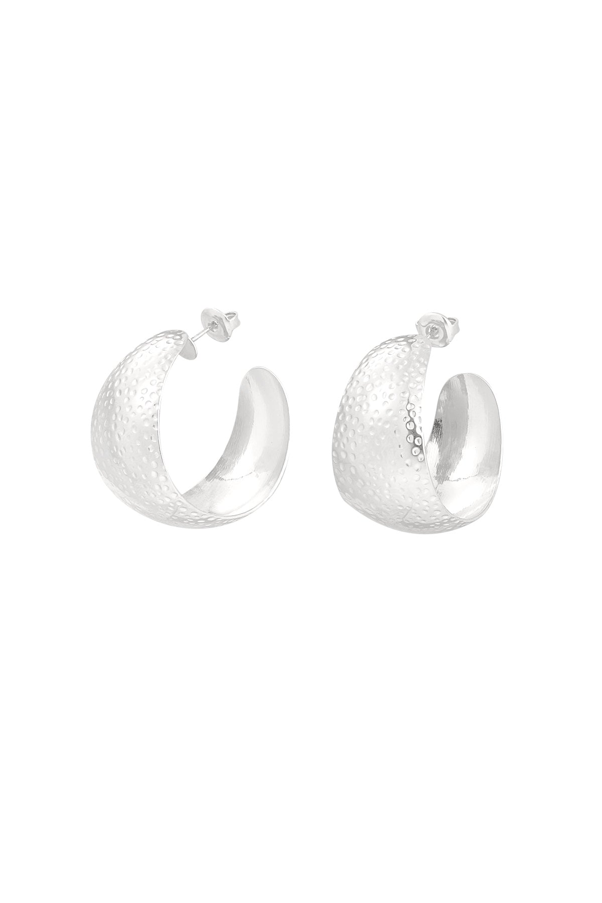Earrings moon relief - Silver Color color