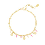 Bracelet with coins and beads - pink/Gold color 