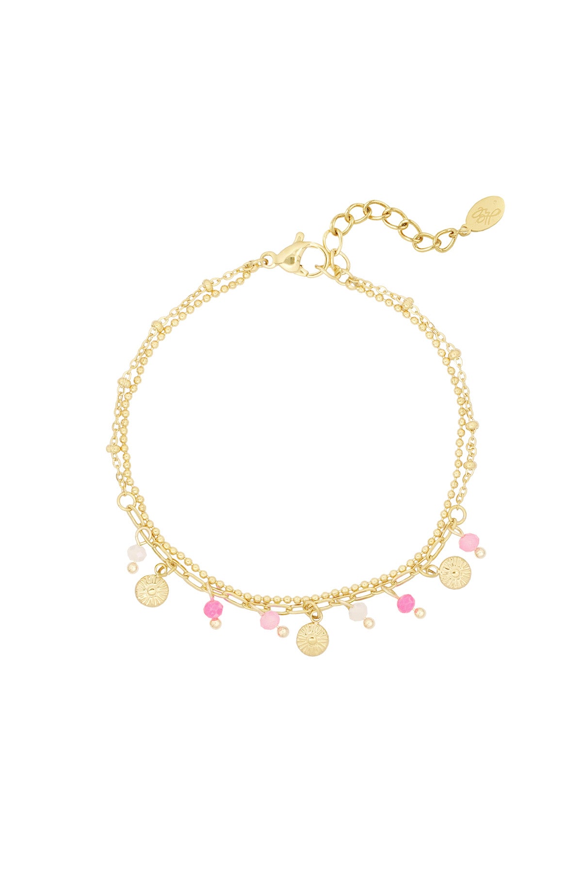 Bracelet with coins and beads - pink/Gold color 
