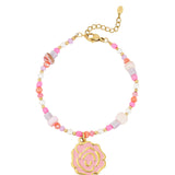 beaded rose bracelet - pink & 