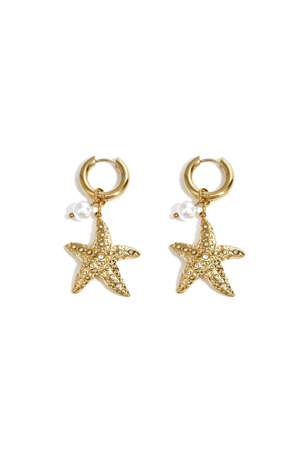 Earrings with starfish and pearl