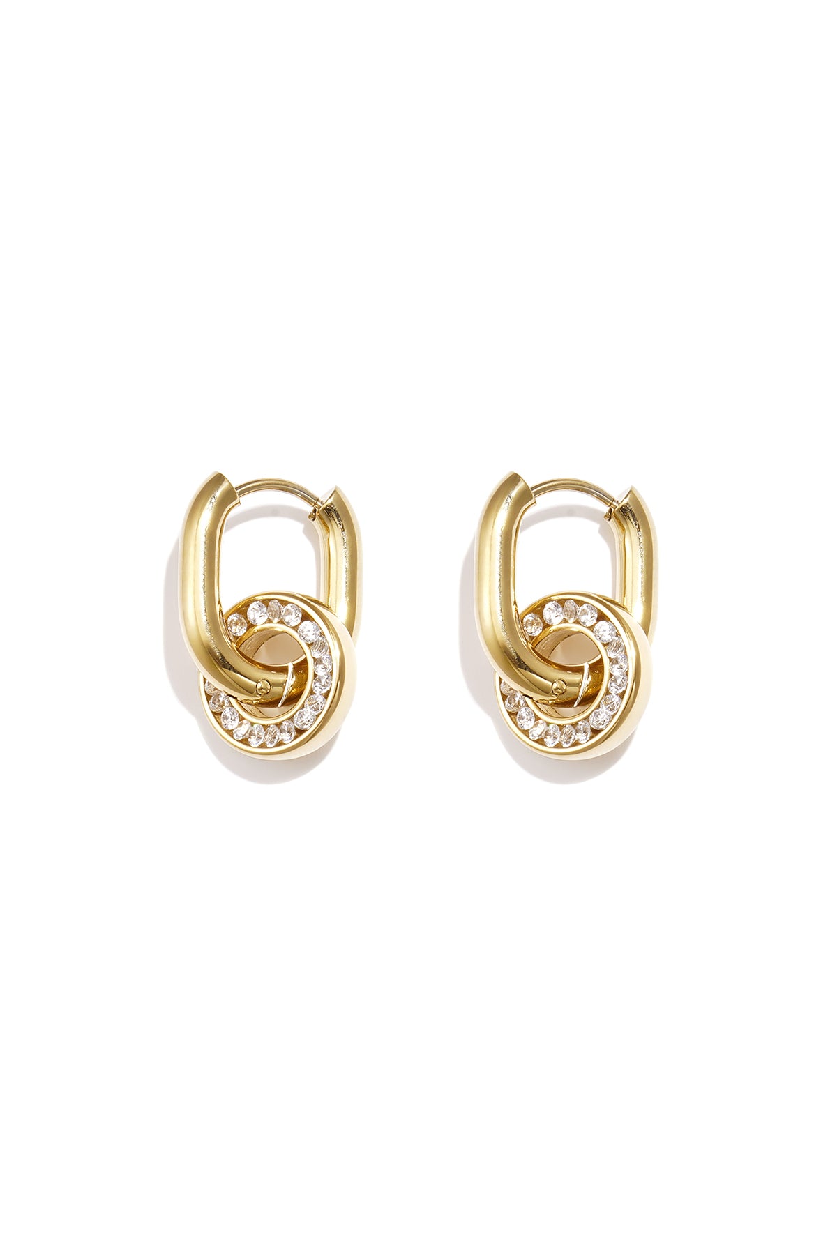Oval earrings with set circle pendant