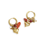 Earrings with heart and bead pendants