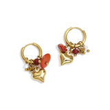 Earrings with heart and bead pendants