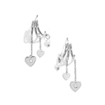 Triple earrings with heart pendants and pearl