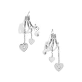 Triple earrings with heart pendants and pearl