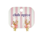 Small hoop earrings with flower, beads and rose pendant