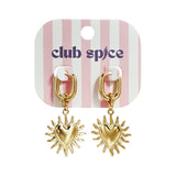 Earrings with dangling hearts and sunbeams