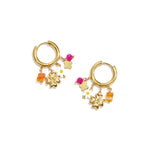 Small hoop earrings with hanging chain and beads