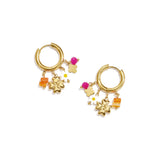 Small hoop earrings with hanging chain and beads