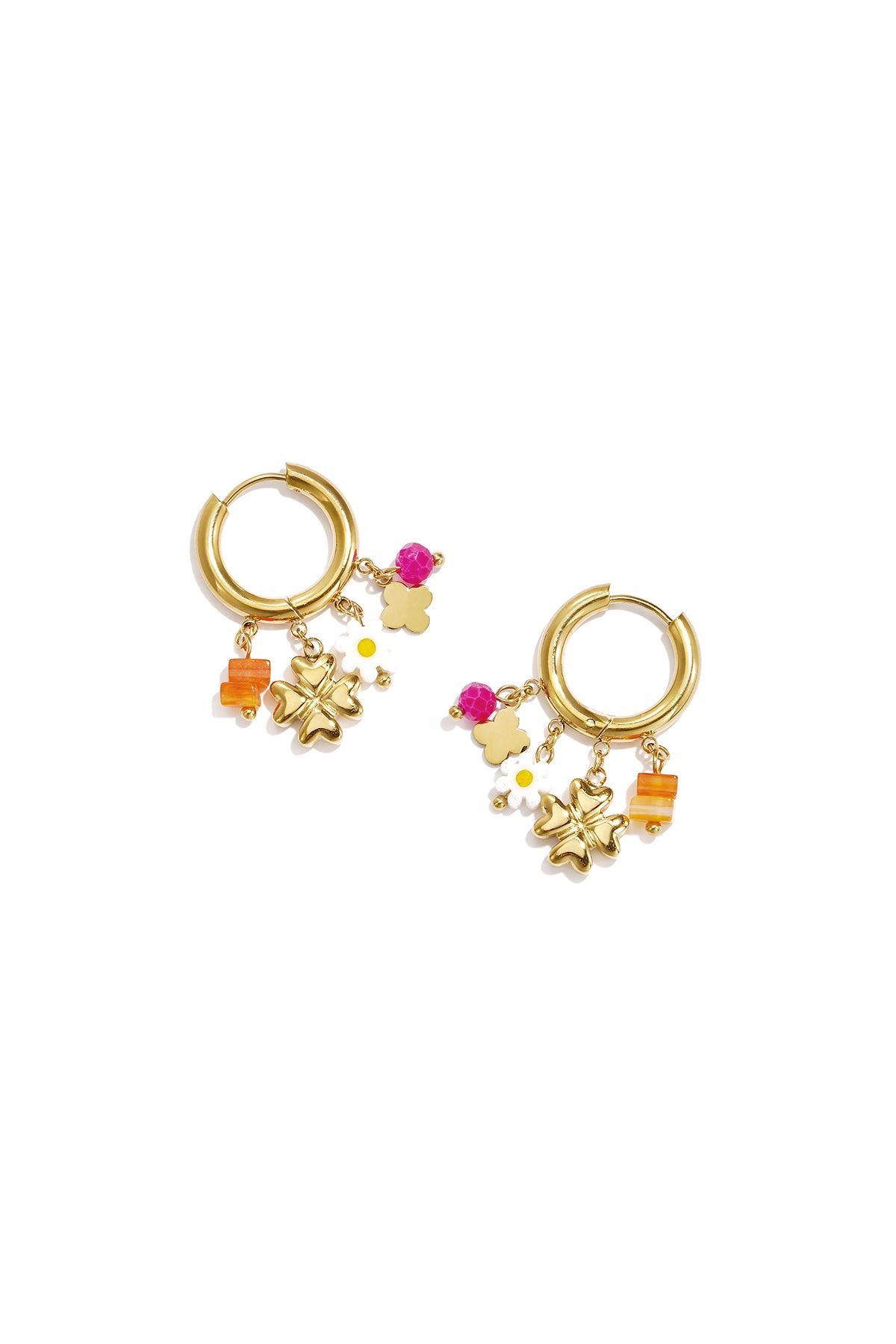 Small hoop earrings with hanging chain and beads