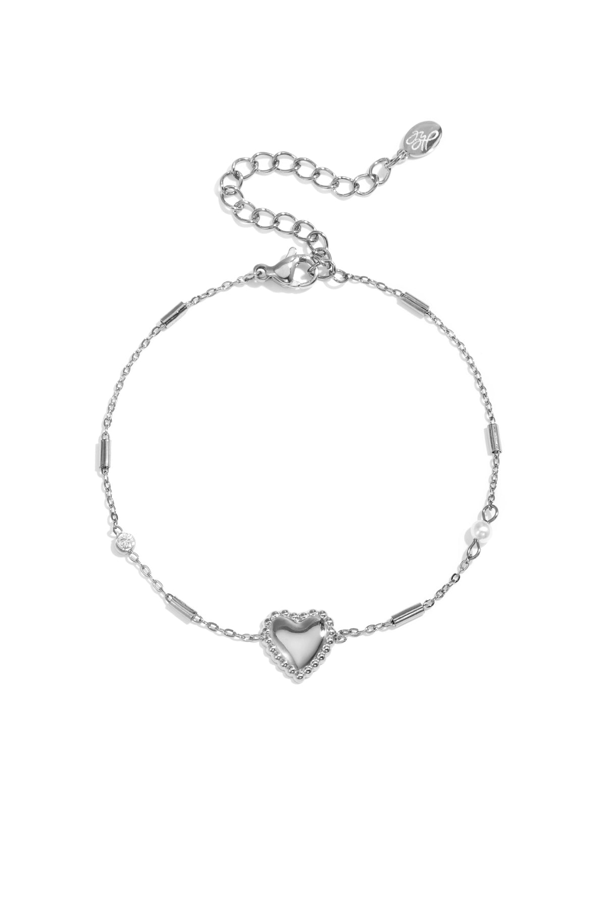 Bracelet with pearl, stone and statement heart