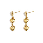 Earrings with 3 dangling hearts