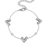 Bracelet with three set hearts and round cubic zirconia stones