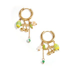 Small hoop earrings with hanging chain and beads