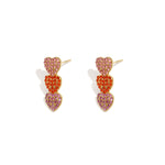 3 hanging heart earrings with stones