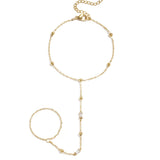 Hand chain with beads and rectangular stones