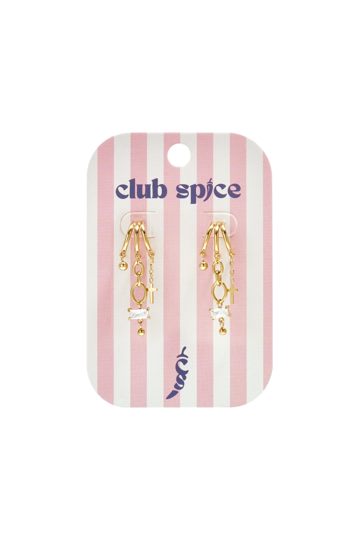 Triple earrings with cubic zirconia and cross charm