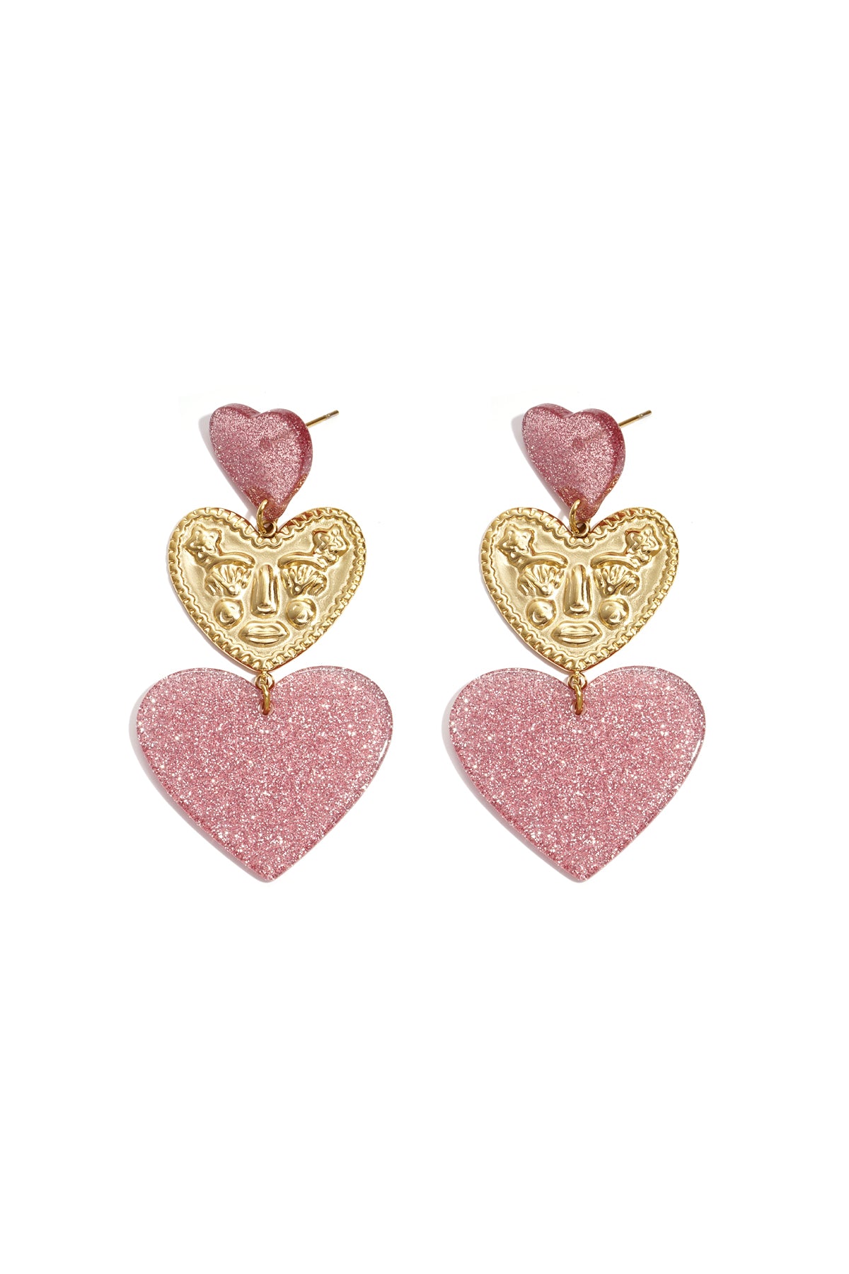 Statement earrings with glitter hearts