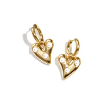 Hoop earrings with hanging heart and pearls