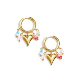 Earrings with dangling beads and heart