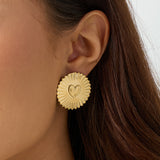 Statement earrings sparkling coin with heart