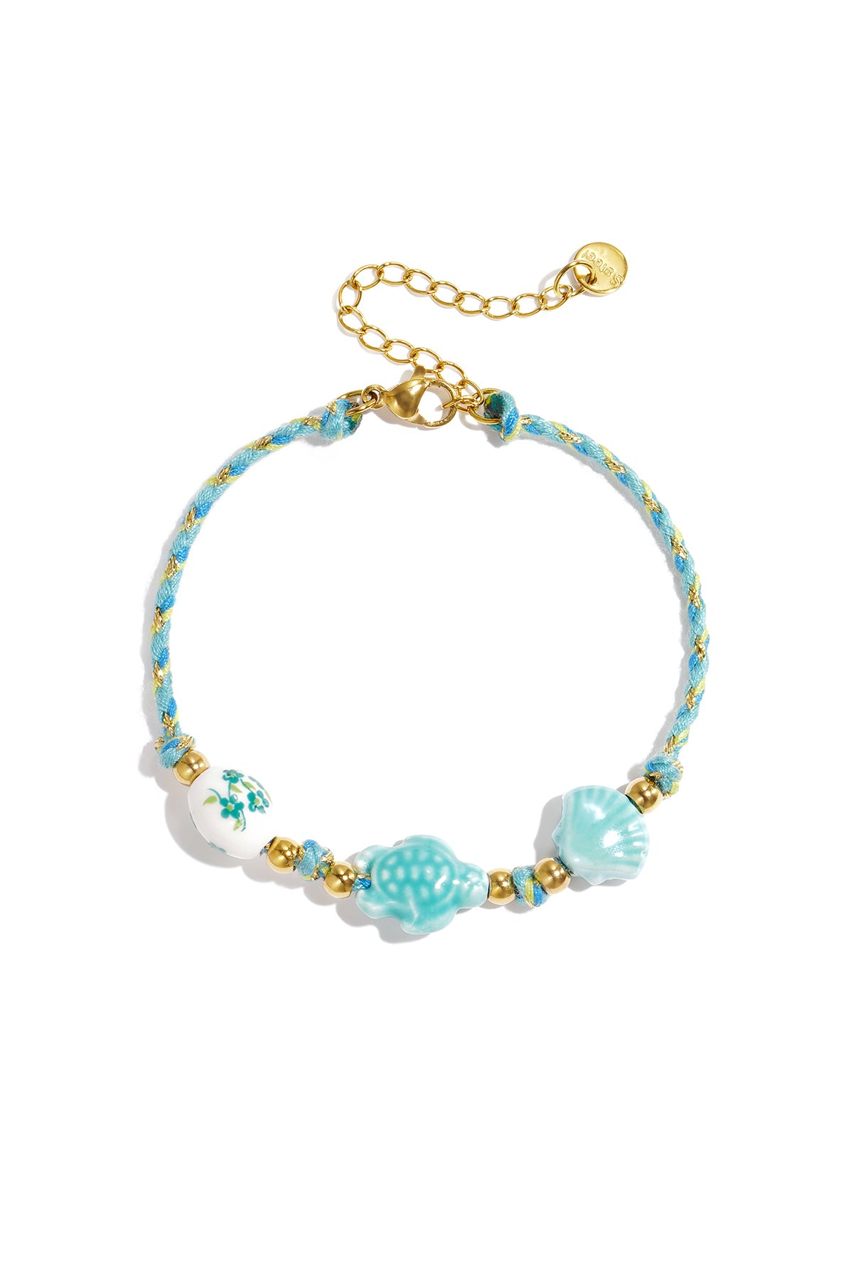 Bracelet with tortoise and shell beads and rope motif
