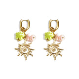Oval hoop earrings with sun and bead charms
