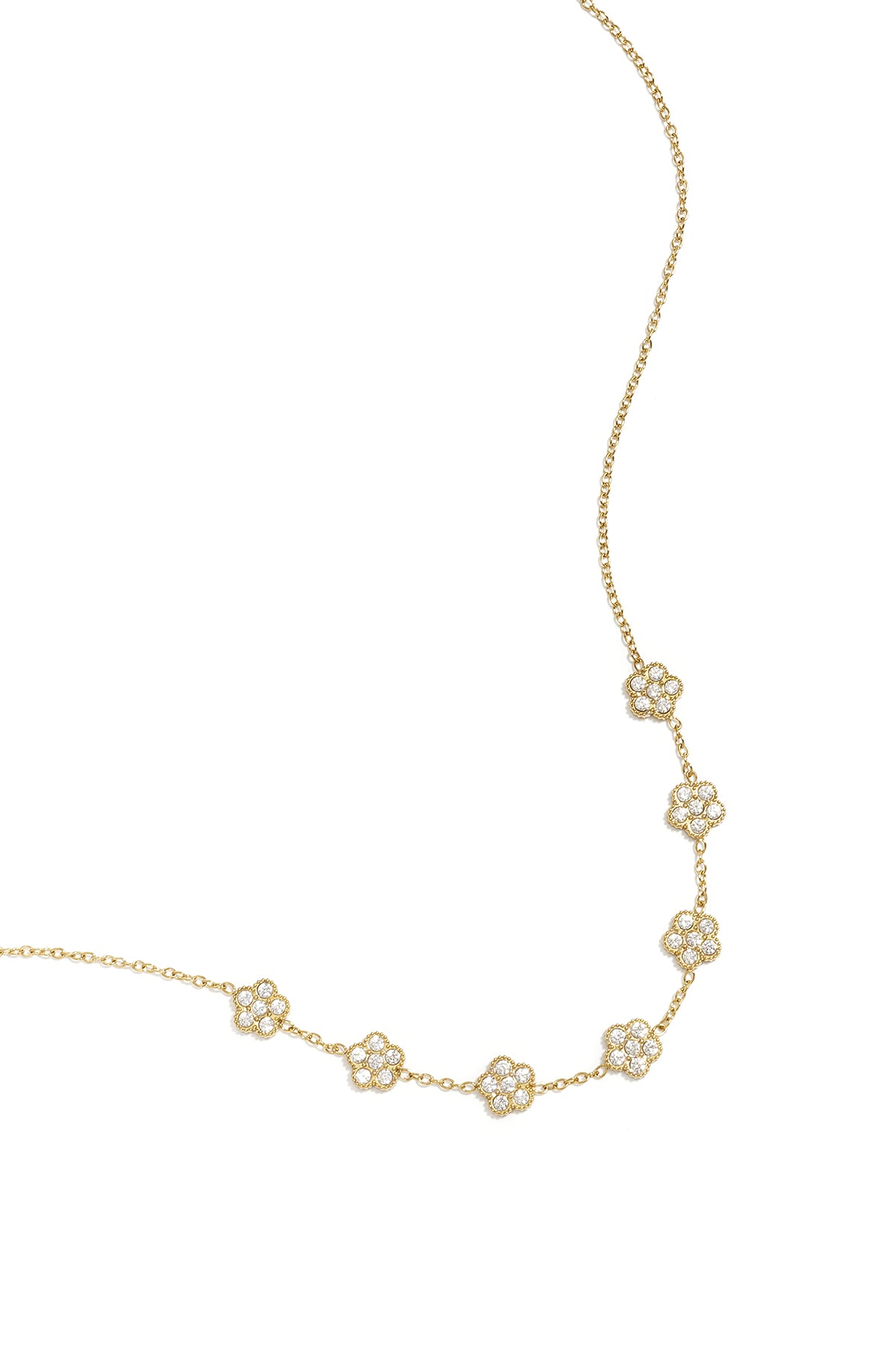 Elegant necklace with zirconia-set flowers