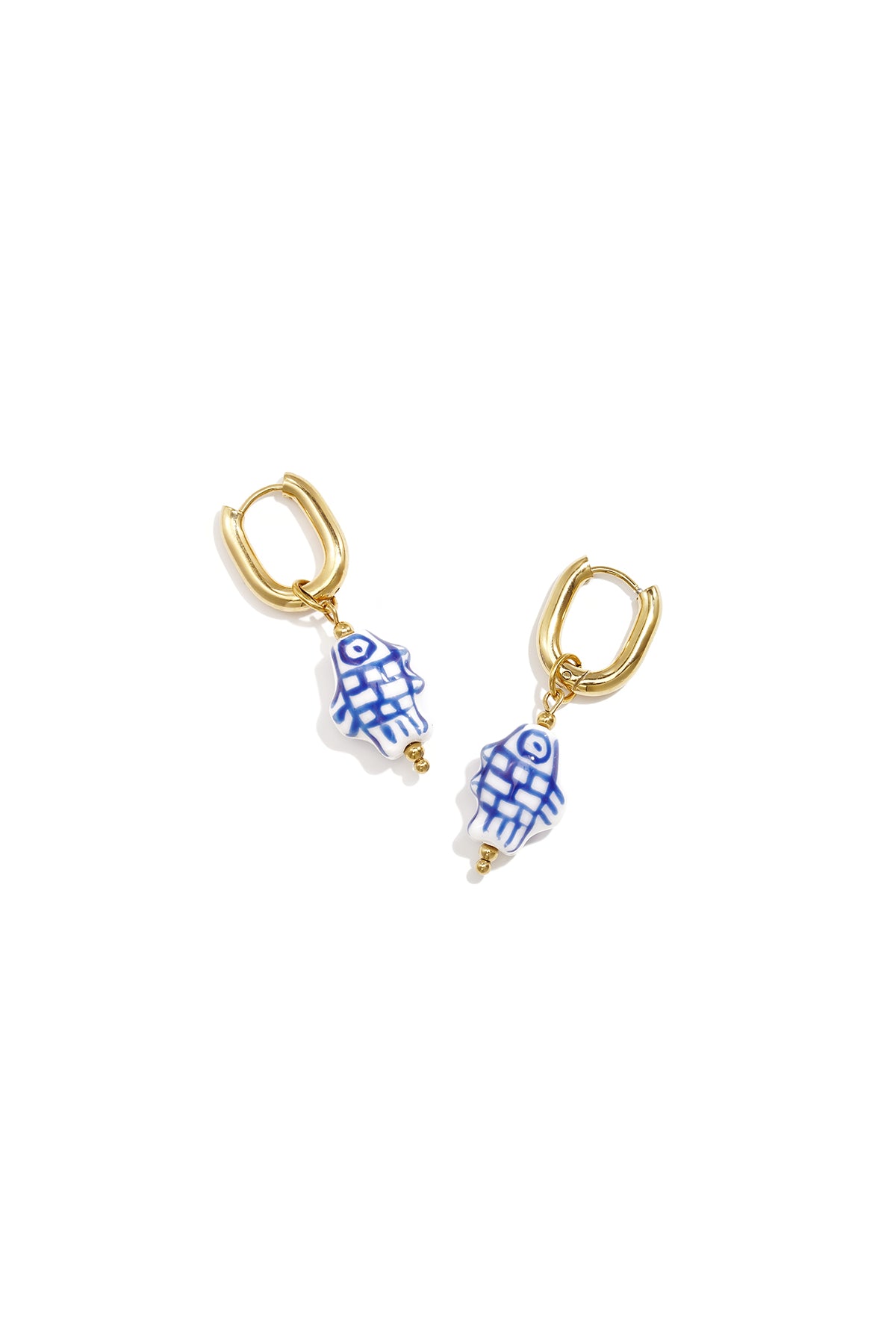 Squoval earrings with checkered fish charm