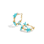 Hoop earrings with starfish and gold beads