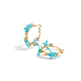 Hoop earrings with starfish and gold beads