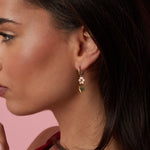 Earrings with heart on beaded flower