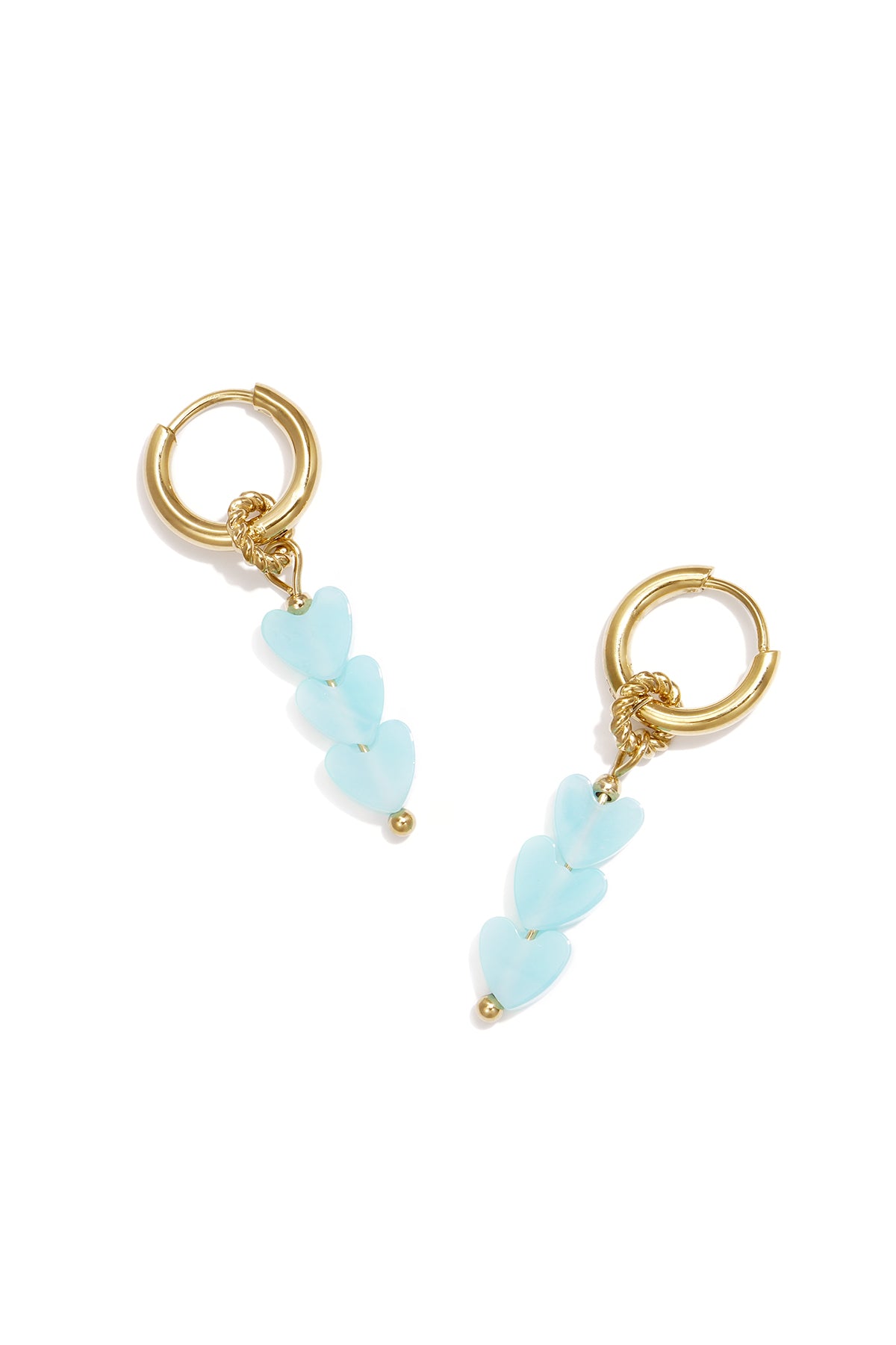 Small hoop earrings with 3 heart-shaped beads
