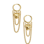 Hoop earrings with hanging chains and heart