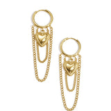 Hoop earrings with hanging chains and heart