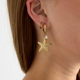Earrings with starfish and pearl