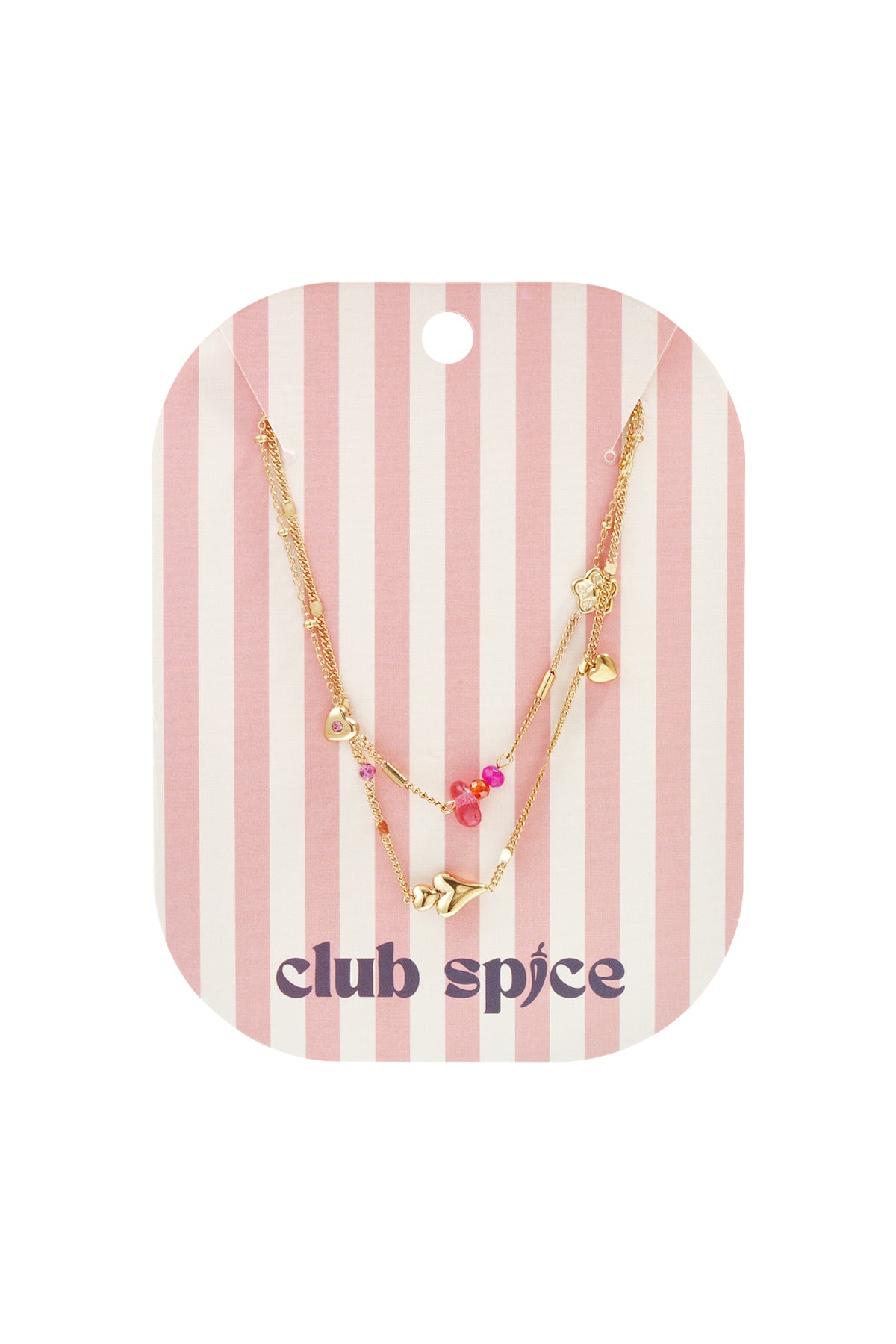 Double necklace with hearts, beads and flowers