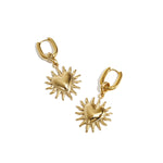 Earrings with dangling hearts and sunbeams