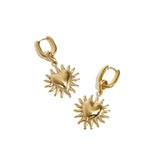 Earrings with dangling hearts and sunbeams
