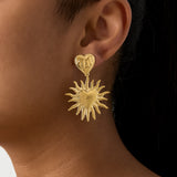 Heart earrings with hanging sun