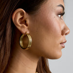 Ribbed hoop earrings Gold Color Stainless Steel